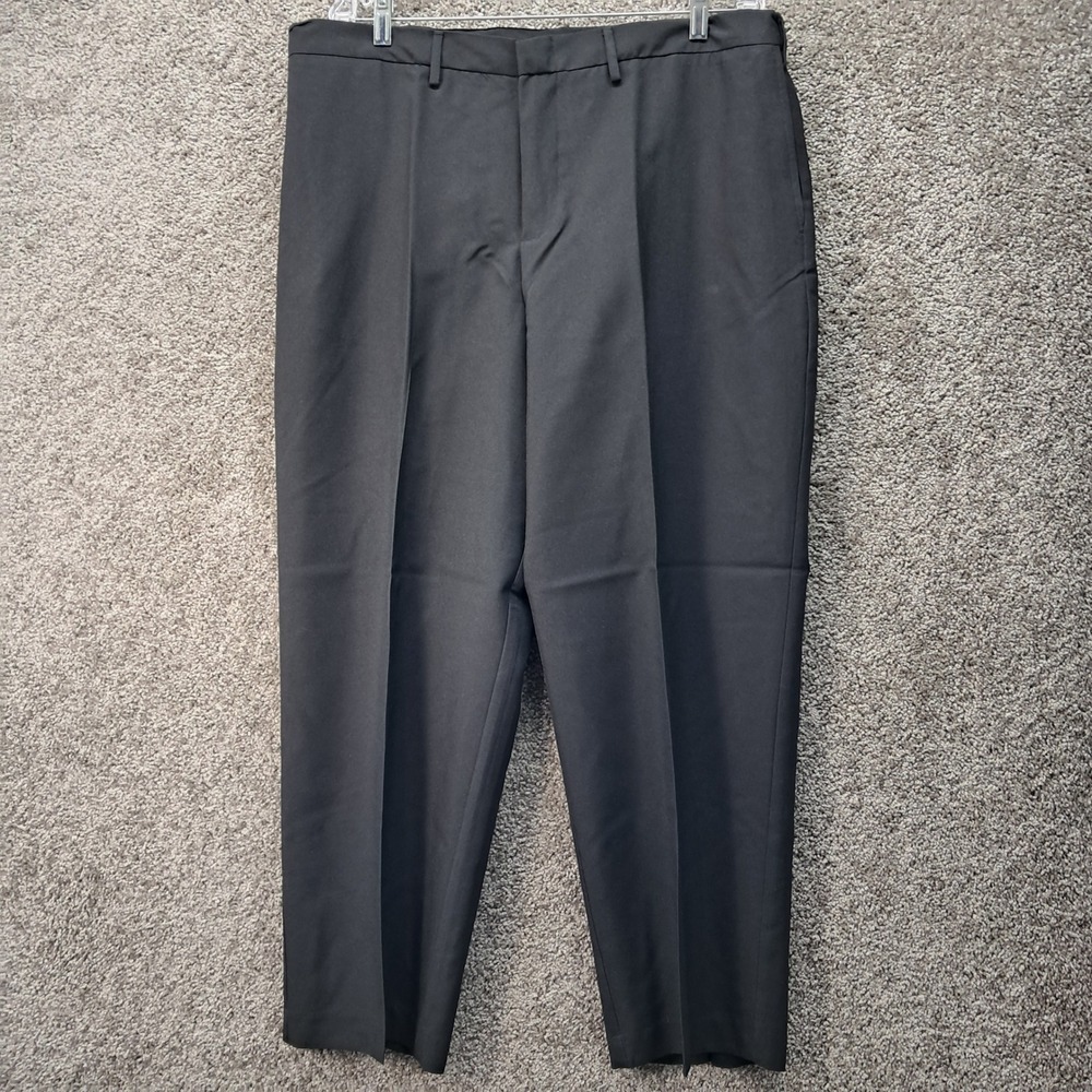 Edwards‎ Mens Black Poly Woven Dress Pants Flat Front Uniform Trousers 38x28 NEW